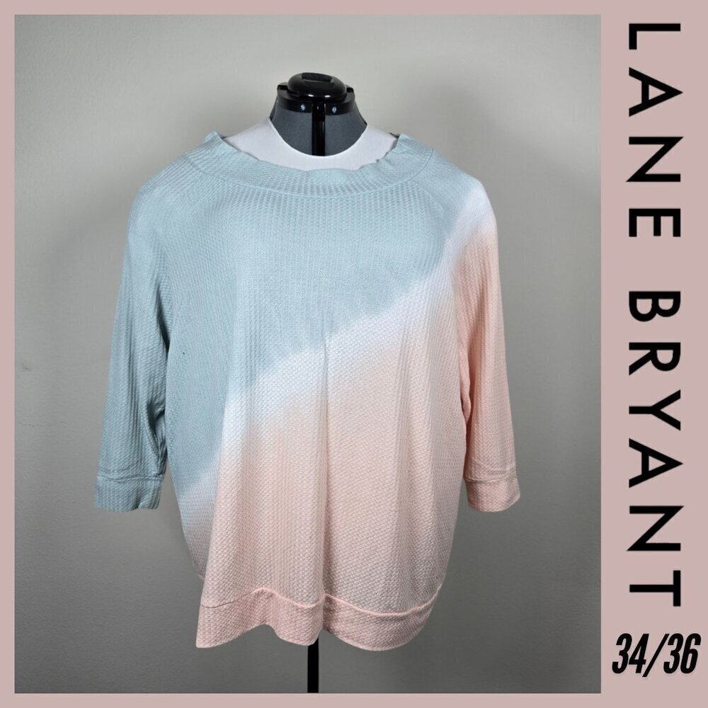 Lane Bryant Tie-Dye Waffle Knit Round Neck Top Size 34/36 (EUC)